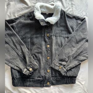 Sherpa-Lined Black Wash Denim Jacket